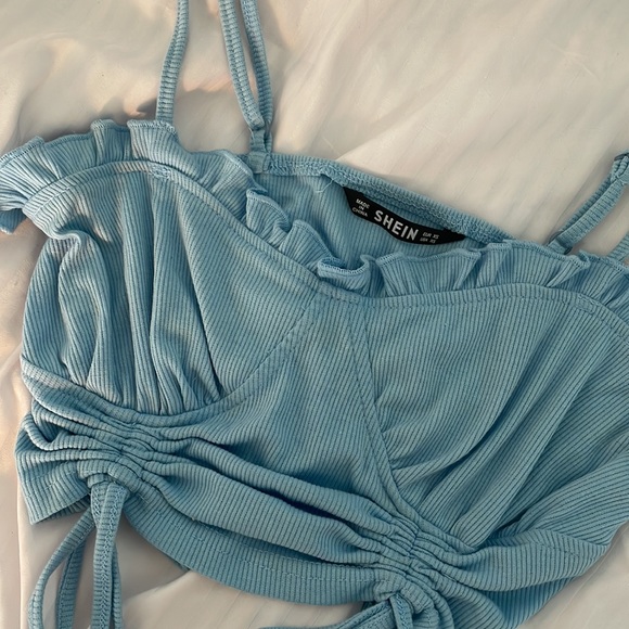 Baby Blue Ruffle Crop Top with Adjustable Straps - Picture 3 of 4